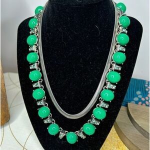 Liz, Claiborne, green and silver double layer vintage necklace